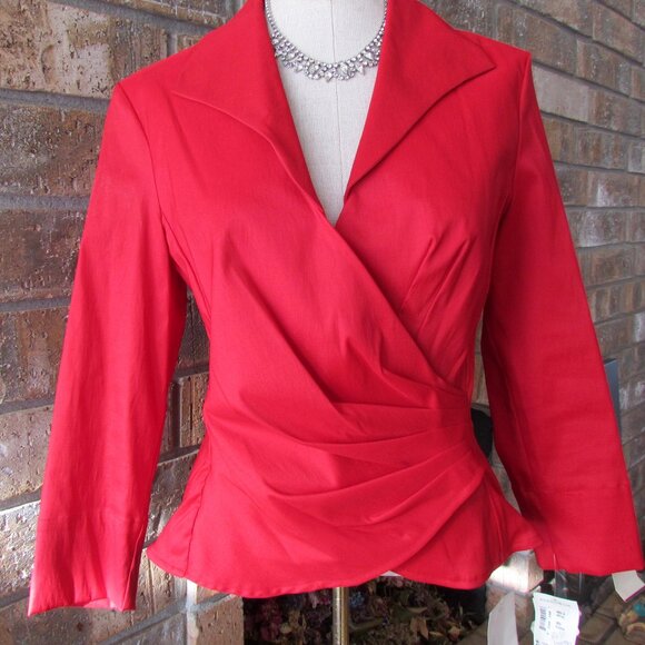 RED BLOUSE, 14, NWT VERONIQUE YOUNG for W, SHAPELY DRESSY TOP - Picture 2 of 8